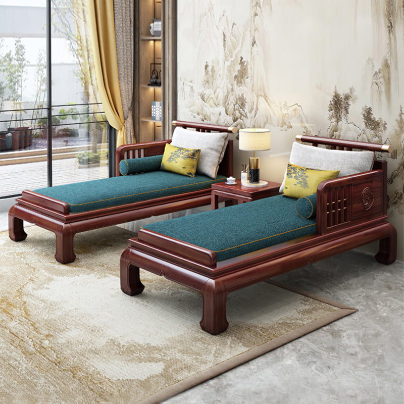 Traditional with Arms Wooden Chaise with Pillow Round Arms for Living Room