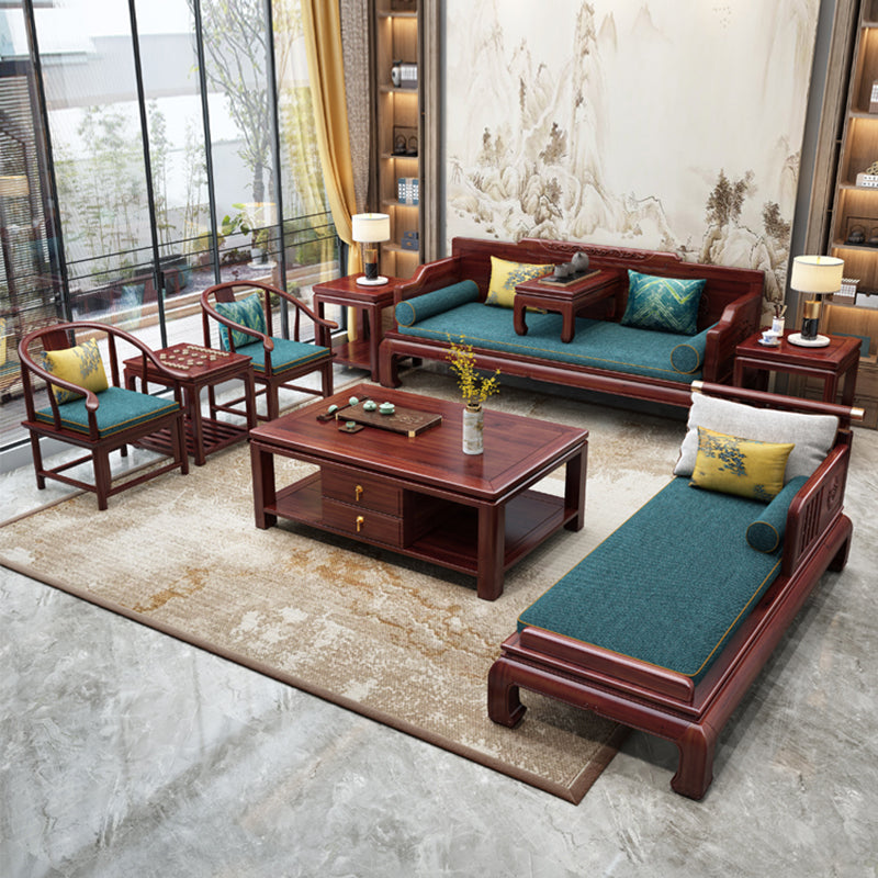 Traditional with Arms Wooden Chaise with Pillow Round Arms for Living Room