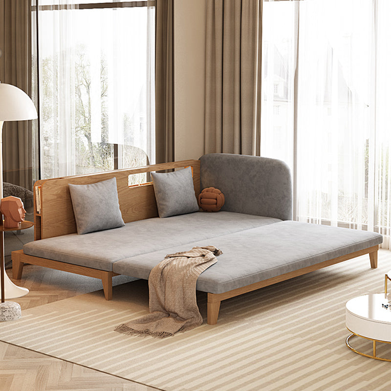 Solid Wood Removable Scandinavian Sleeper Sofa Bed in Grey Finish