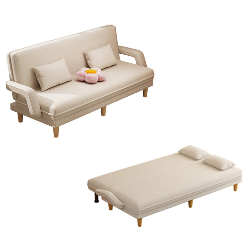Scandinavian Removable Cushions Fabric Square Arms Futon Sleeper Sofa Bed