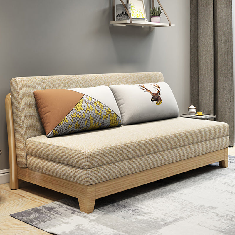 Scandinavian Solid Wood Sleeper Sofa in Beige Removable Cushions