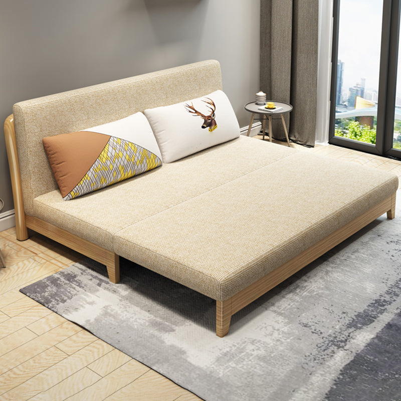 Scandinavian Solid Wood Sleeper Sofa in Beige Removable Cushions