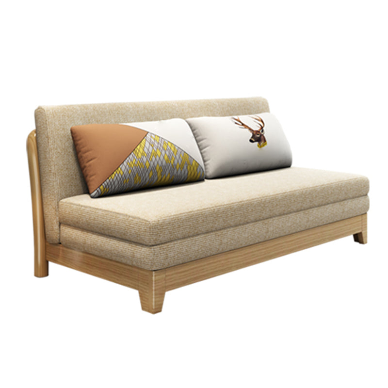 Scandinavian Solid Wood Sleeper Sofa in Beige Removable Cushions