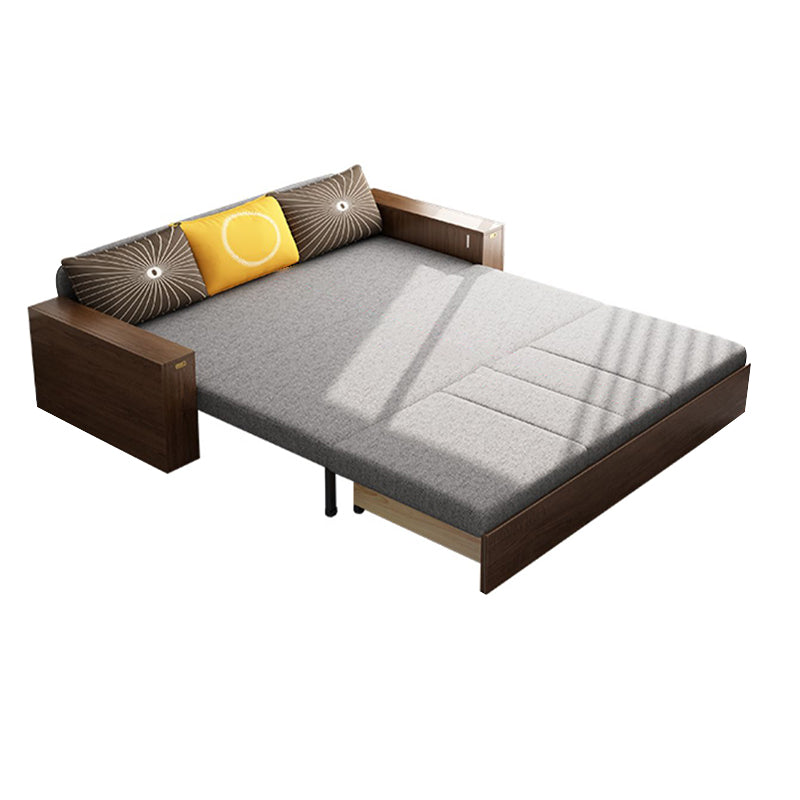 Solid Wood Farmhouse Removable Futon Sofa Bed in Brown with Storage