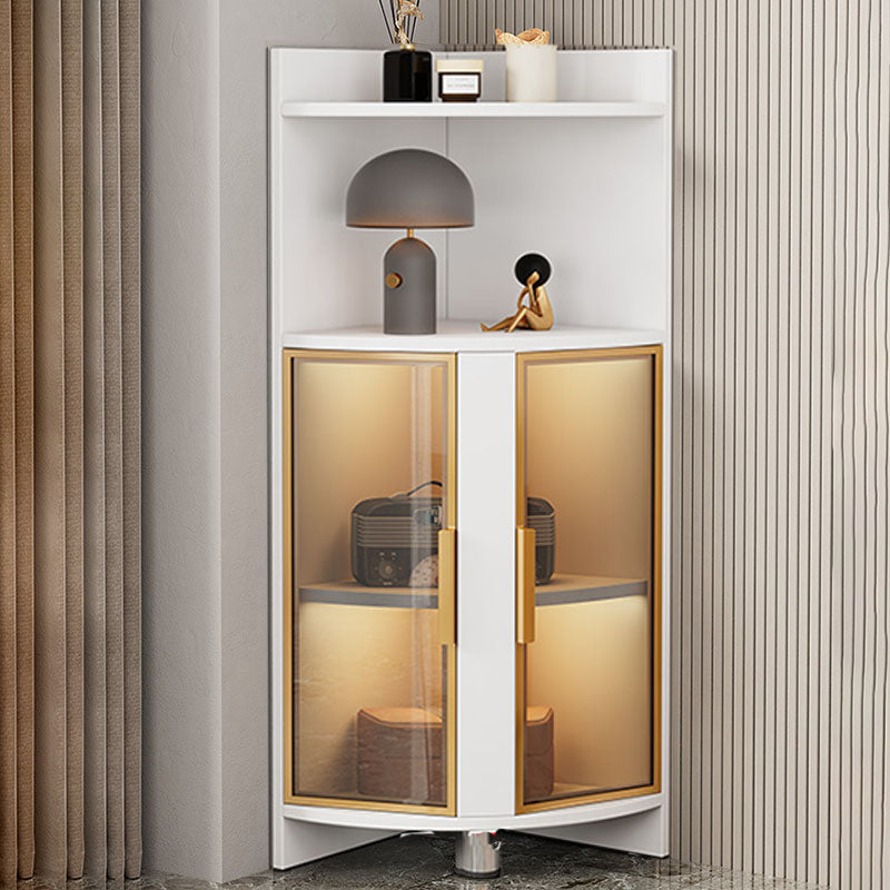 Wood Glass Paned Corner Modern Bar Pulls Accent Cabinet with Doors