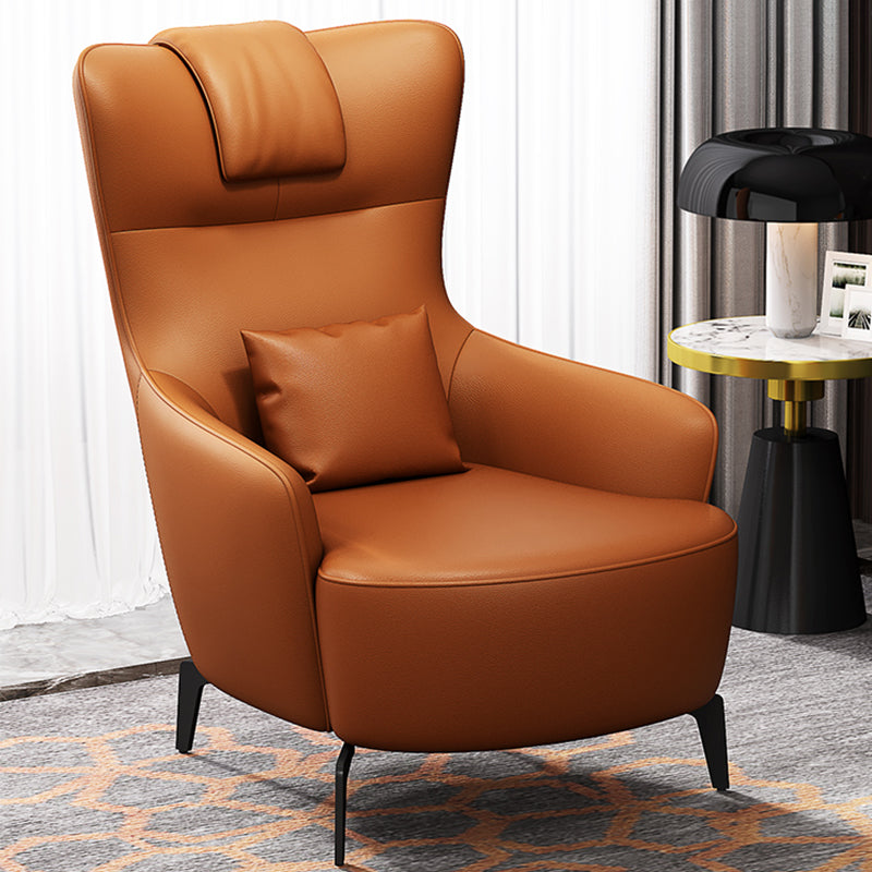 Contemporary Orange Accent Armchair with Solid Wood Frame and Metal Legs