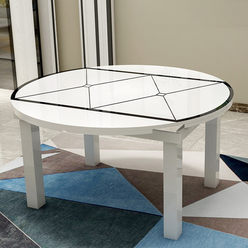 Modern Extendable Round Glass Top Dining Table with Solid Wood Legs