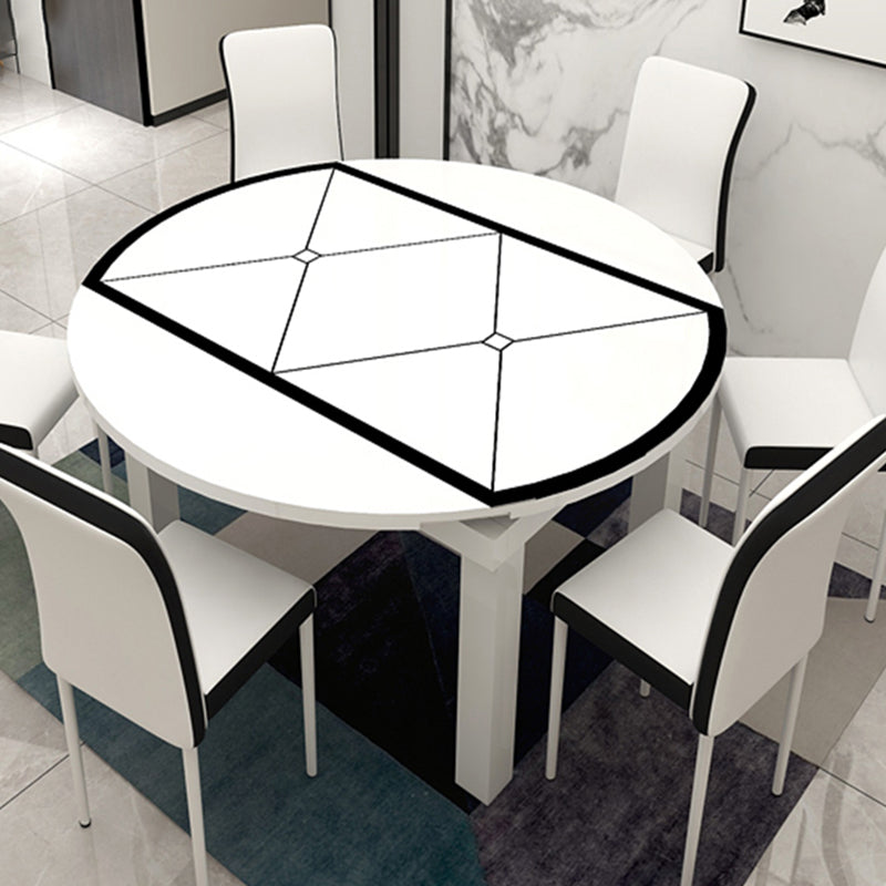 Modern Extendable Round Glass Top Dining Table with Solid Wood Legs