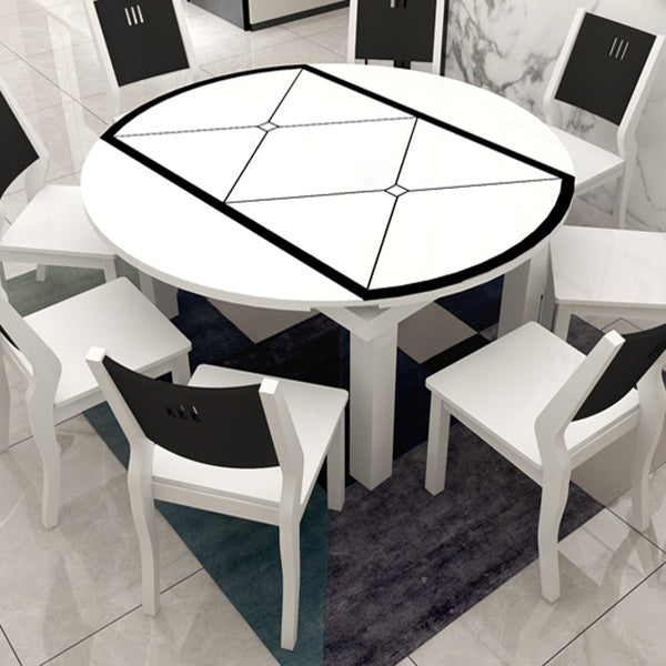 Modern Extendable Round Glass Top Dining Table with Solid Wood Legs