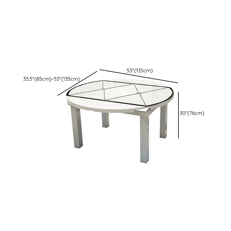 Modern Extendable Round Glass Top Dining Table with Solid Wood Legs