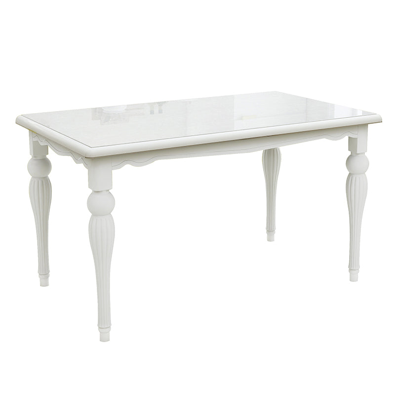 Modern White Rectangular Glass Top Dining Table with Solid Wood Legs