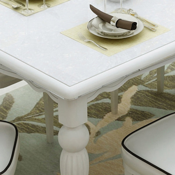 Modern White Rectangular Glass Top Dining Table with Solid Wood Legs
