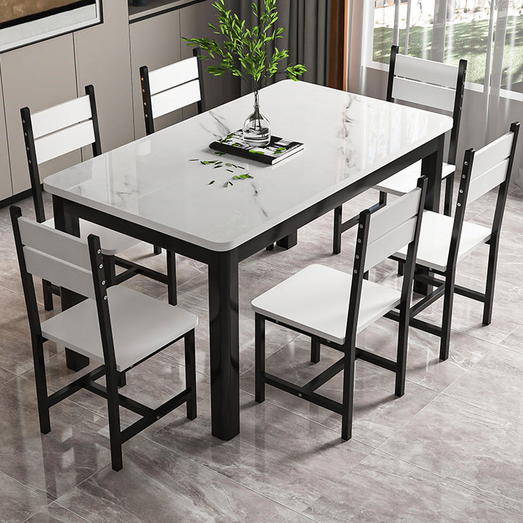Modern Rectangular Glass Top Dining Table with White and Black 4 Foot