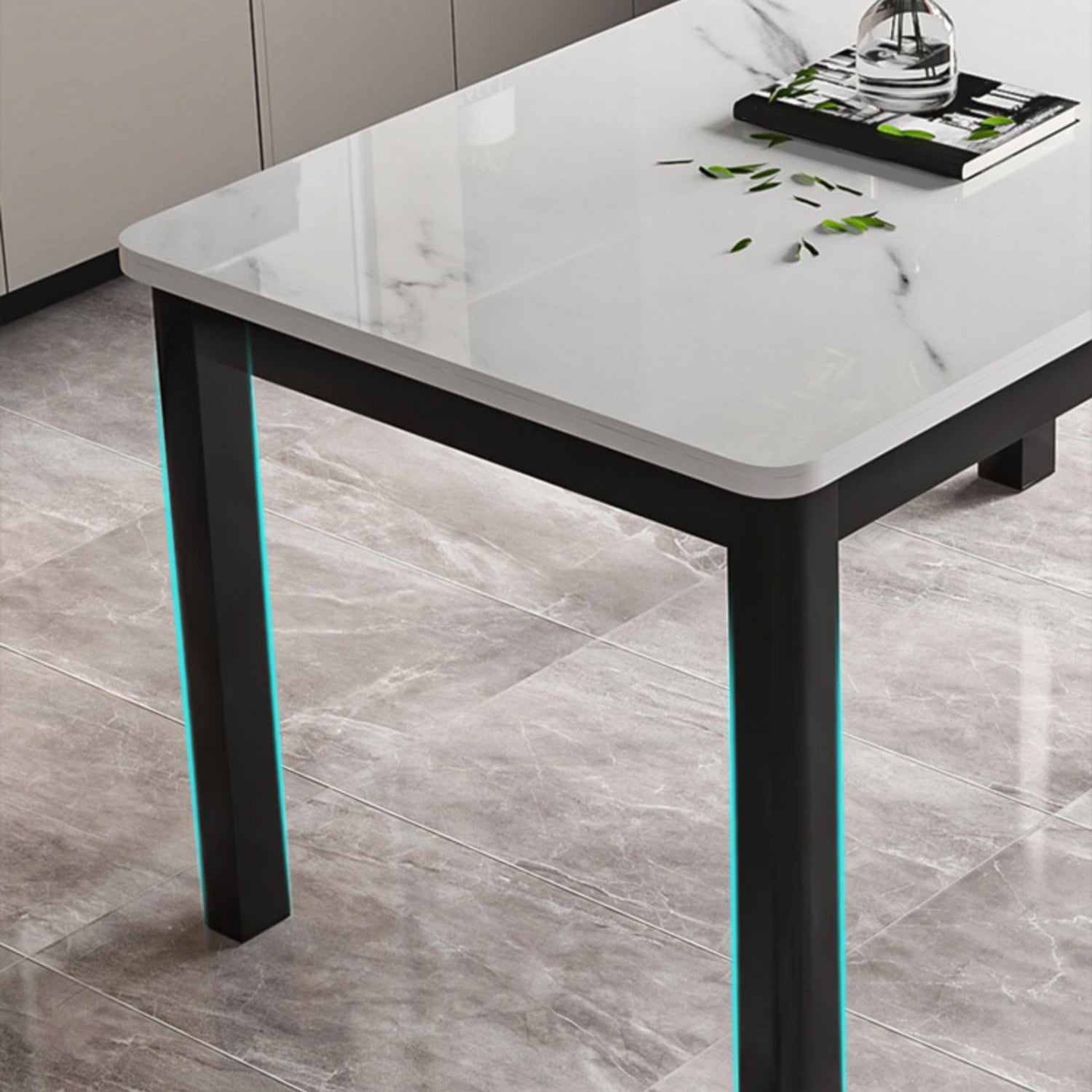 Modern Rectangular Glass Top Dining Table with White and Black 4 Foot