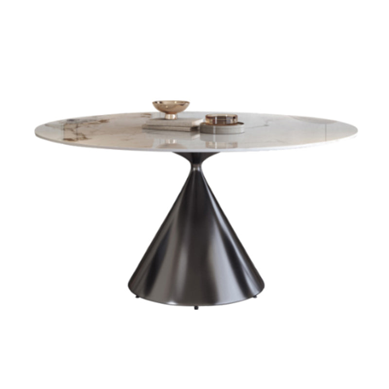 Modern Round White Stone Top Dining Table with Grey Pedestal