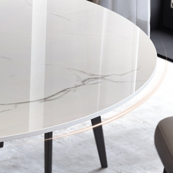 Modern Round White Stone Top Dining Table with Grey Pedestal