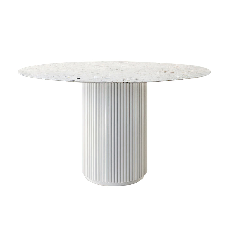 Modern Solid Wood and Stone Round Dining Table with Pedestal