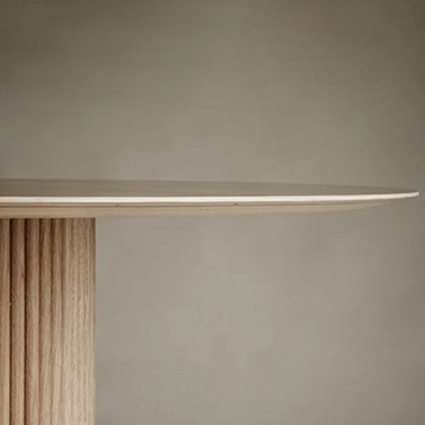 Modern Solid Wood and Stone Round Dining Table with Pedestal