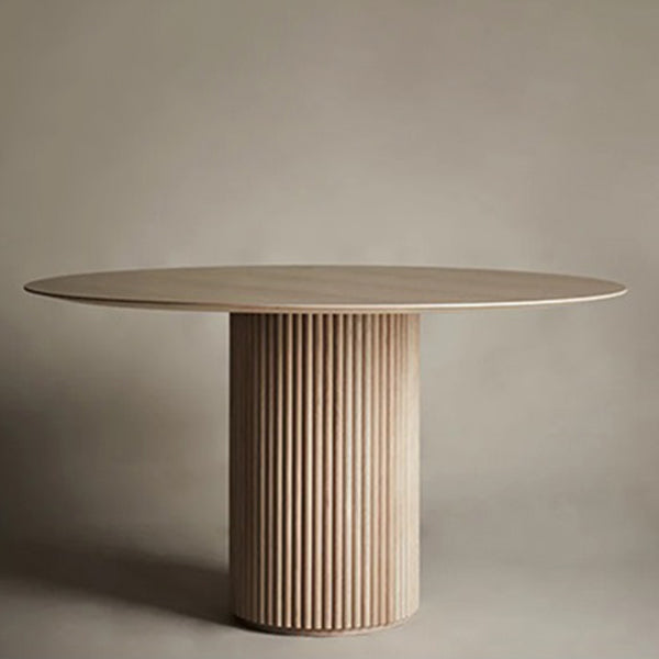 Modern Solid Wood and Stone Round Dining Table with Pedestal