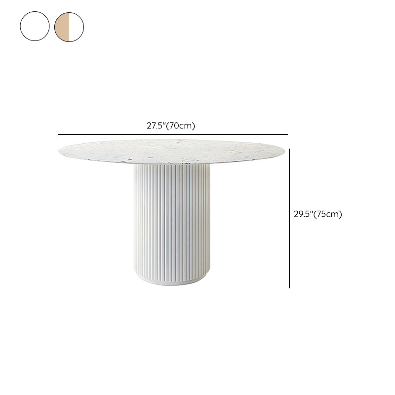 Modern Solid Wood and Stone Round Dining Table with Pedestal