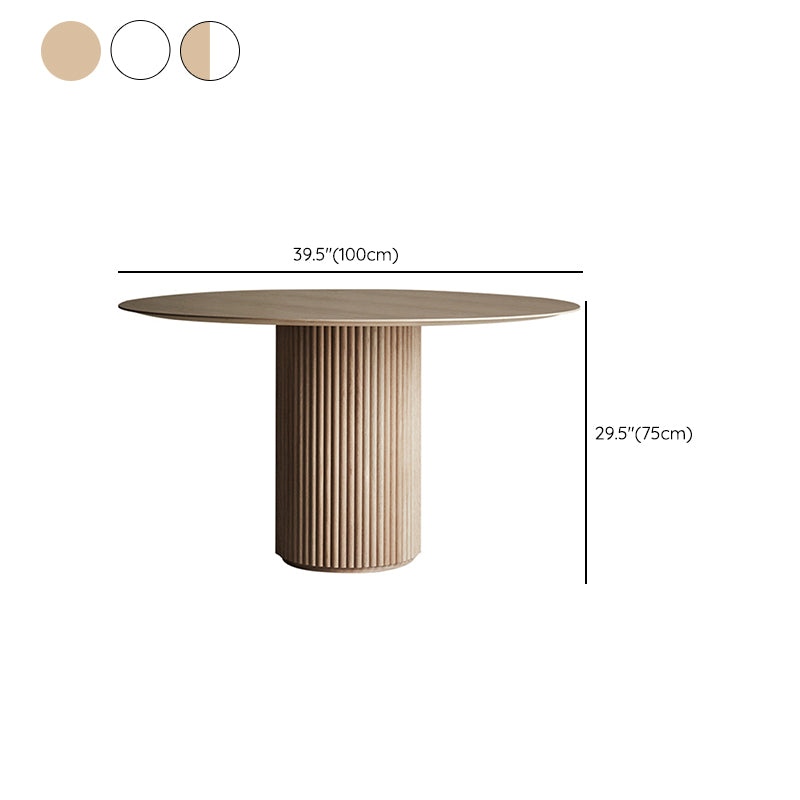 Modern Solid Wood and Stone Round Dining Table with Pedestal