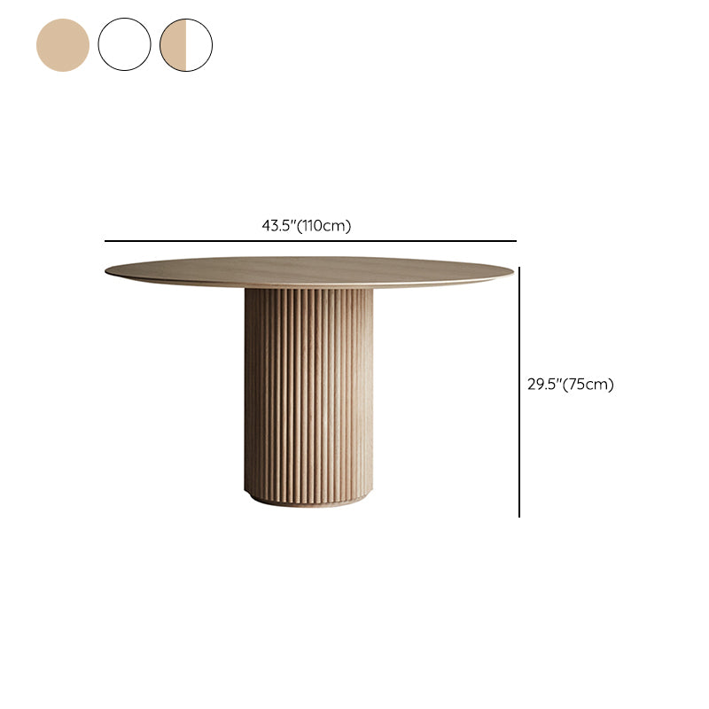 Modern Solid Wood and Stone Round Dining Table with Pedestal