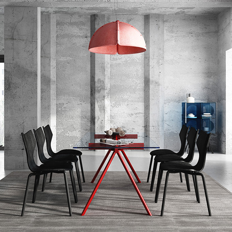 Contemporary Rectangular Glass Top Dining Table with Steel Legs