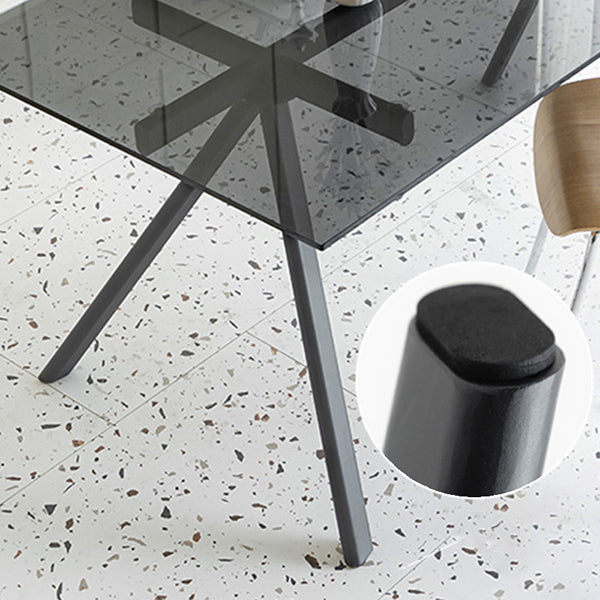 Contemporary Rectangular Glass Top Dining Table with Steel Legs