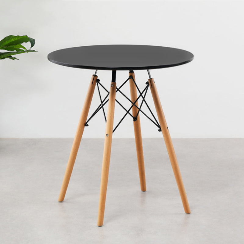 White and Black Modern Round Dining Table with 4 Solid Wood Foot