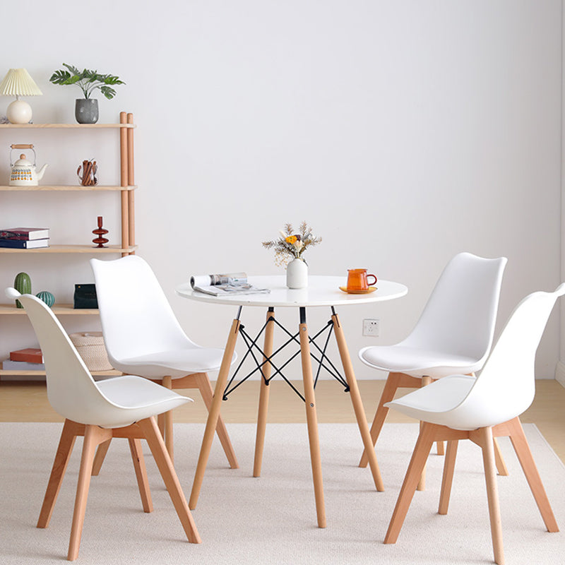 White and Black Modern Round Dining Table with 4 Solid Wood Foot