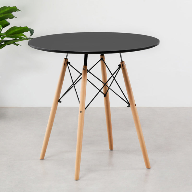 White and Black Modern Round Dining Table with 4 Solid Wood Foot