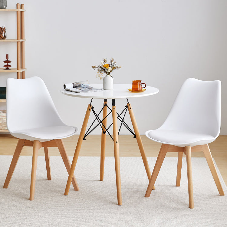 White and Black Modern Round Dining Table with 4 Solid Wood Foot