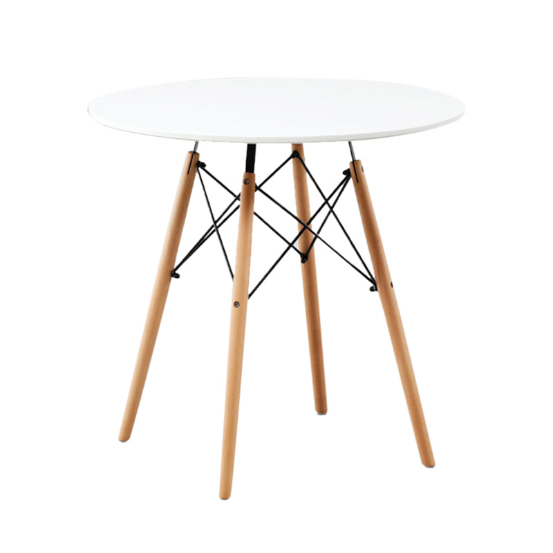 White and Black Modern Round Dining Table with 4 Solid Wood Foot