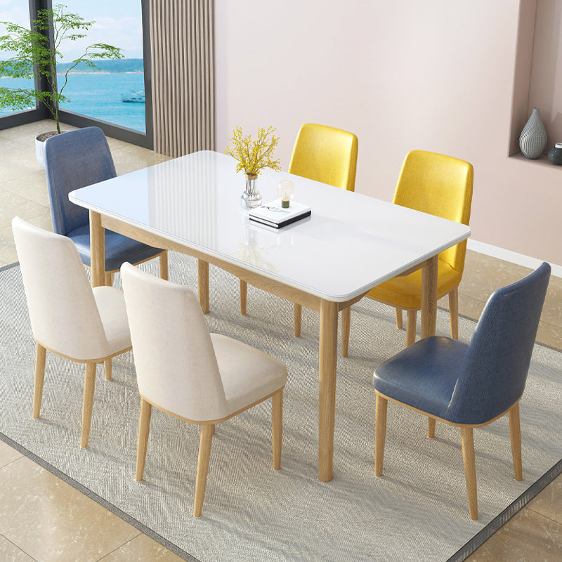 Contemporary White Rectangle Glass Top Dining Table with Legs