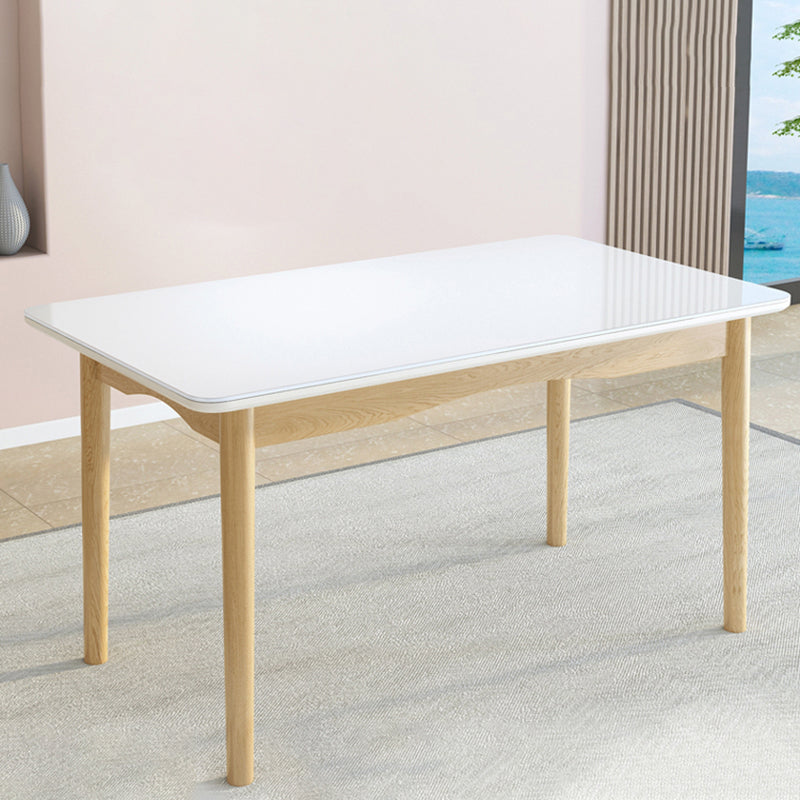 Contemporary White Rectangle Glass Top Dining Table with Legs