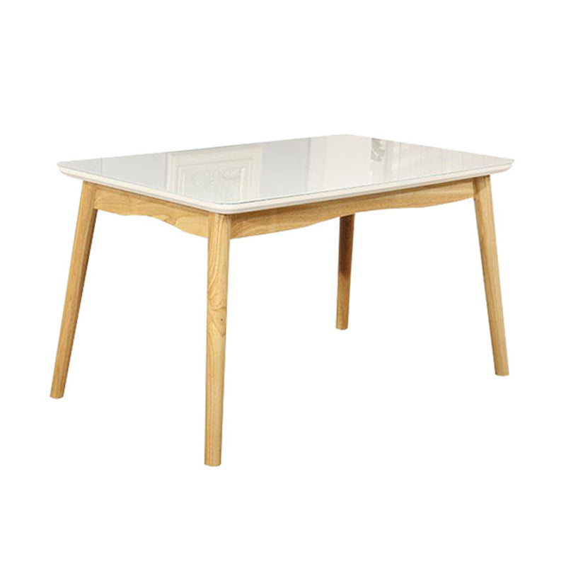 Contemporary White Rectangle Glass Top Dining Table with Legs