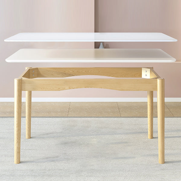 Contemporary White Rectangle Glass Top Dining Table with Legs