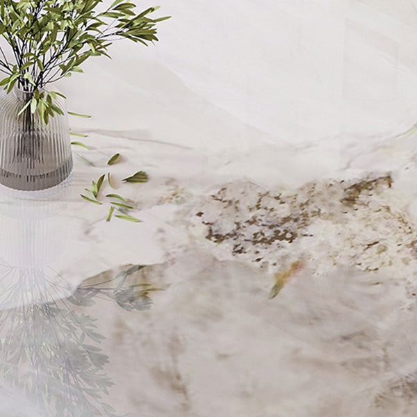 Modern White Rectangular Stone Top Dining Table with Silver Pedestal