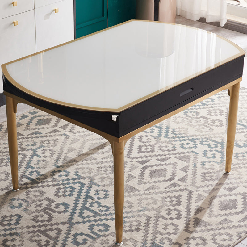 Contemporary White Round Glass Top Dining Table with Double Drop Leaf