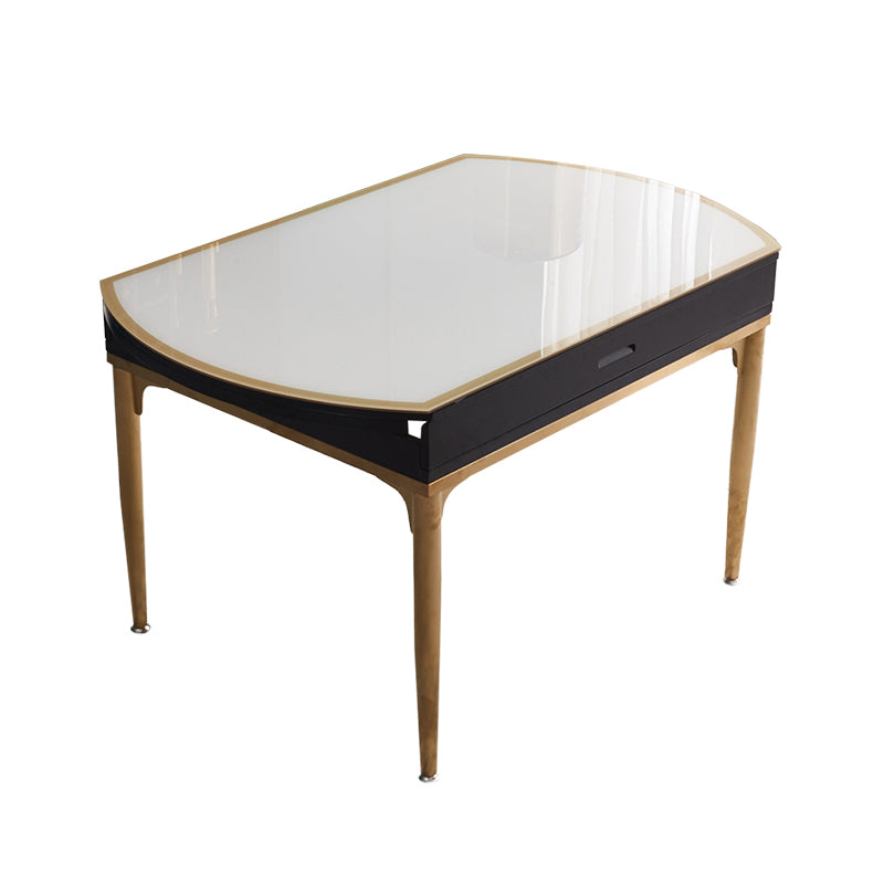 Contemporary White Round Glass Top Dining Table with Double Drop Leaf