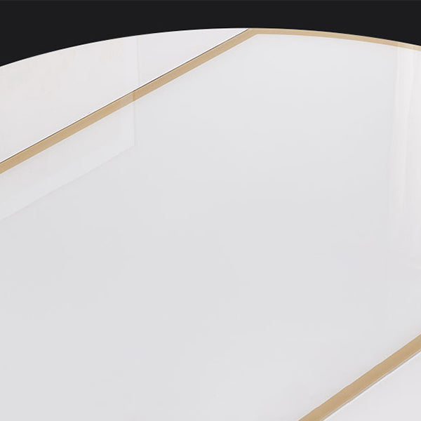 Contemporary White Round Glass Top Dining Table with Double Drop Leaf