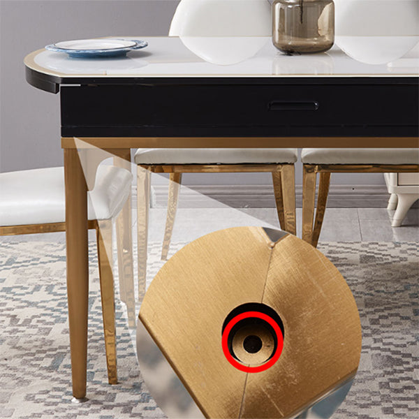Contemporary White Round Glass Top Dining Table with Double Drop Leaf