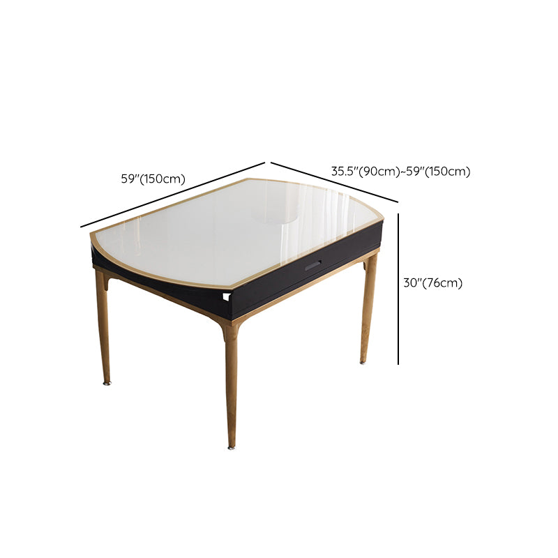 Contemporary White Round Glass Top Dining Table with Double Drop Leaf