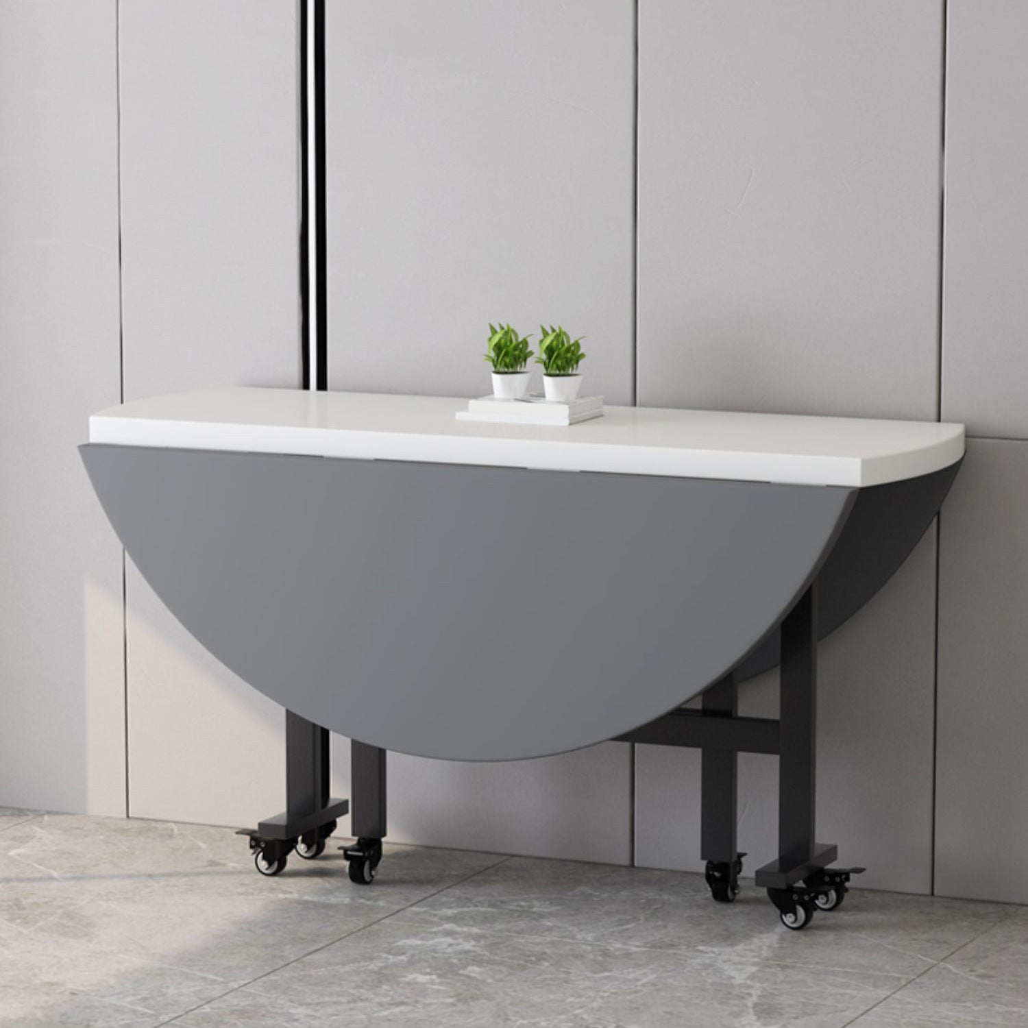 Contemporary Round Wooden Dining Table with Double Drop Leaf