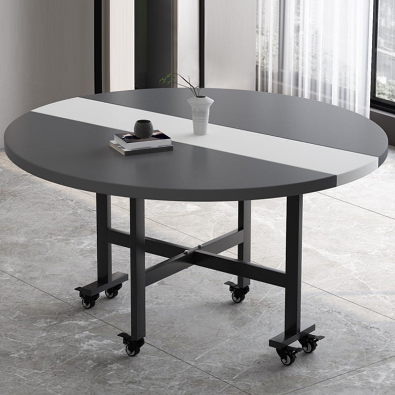Contemporary Round Wooden Dining Table with Double Drop Leaf
