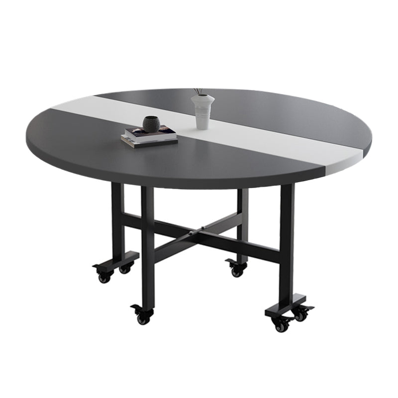 Contemporary Round Wooden Dining Table with Double Drop Leaf