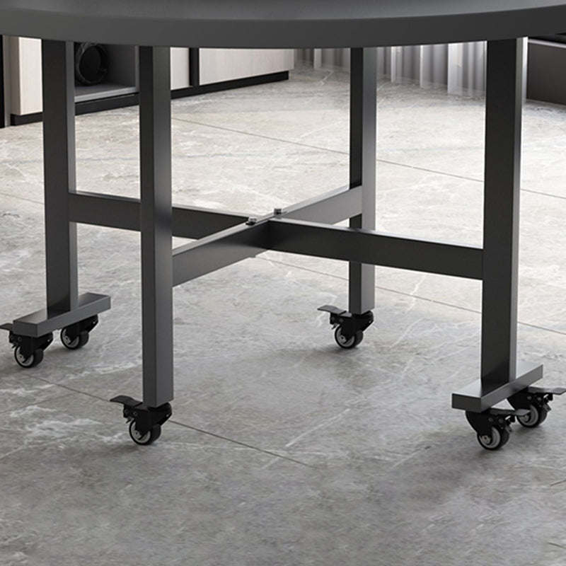 Contemporary Round Wooden Dining Table with Double Drop Leaf