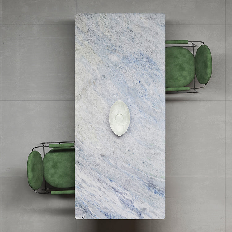 Contemporary Rectangle Blue Marble Dining Table with Double Pedestal