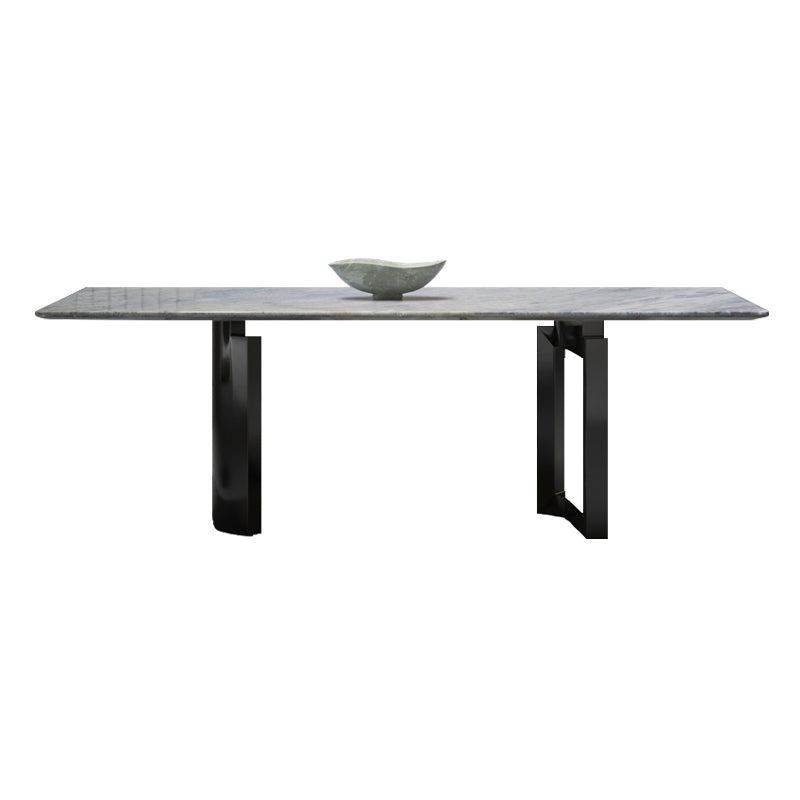 Contemporary Rectangle Blue Marble Dining Table with Double Pedestal