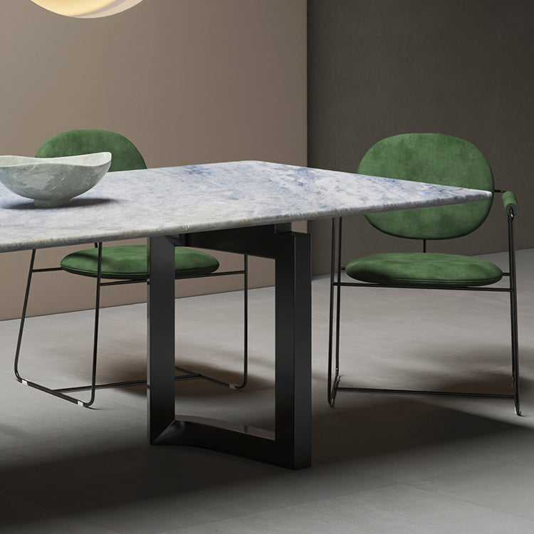 Contemporary Rectangle Blue Marble Dining Table with Double Pedestal